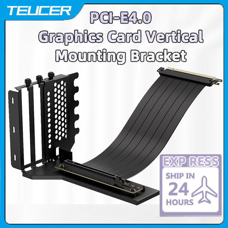 Pcie 4.0 X16 Riser Cable 90 Degree - TEUCER Vertikale GPU-Montagehalterung, Grafikkartenhalter-Set mit 20